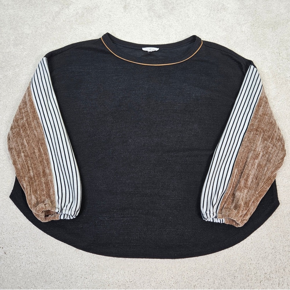 THML Black Crew Neck Long Sleeve Sweater Striped Contrast‎ Sleeve Size L REVOLVE
